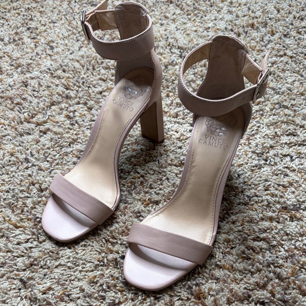 Vince Camuto Blush Nude Ankle Strap Block Heel Sandals